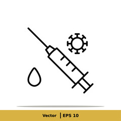 Vaccine, Vaccination, Inoculation, Inject, Syringe Icon Illustration. Injection Sign Symbol Logo Template. Vector Line Icon EPS 10