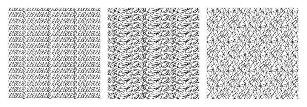 Set of monochrome black and white pattern texture background. Striking pattern to add texture to the illustration. Trace textures of abstract scribbles, squiggles, ink notes. Isolated on white