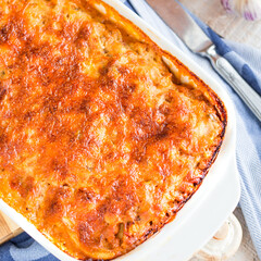 meat lasagna in the form of baking, italy food