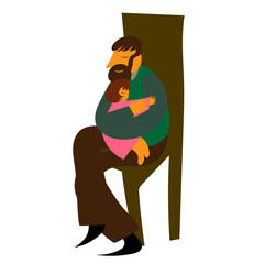 vector illustration of father warmly hugging his daughter while sitting in a chair. love, care, feelings, emphaty, affection. concept for banners, postcards, wallpapers, brochures and pictures.