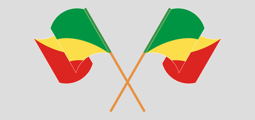 Crossed and waving flags of Republic of the Congo. Vector illustration