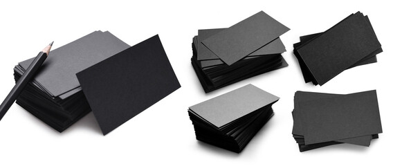 Set of blank black business cards with pencil