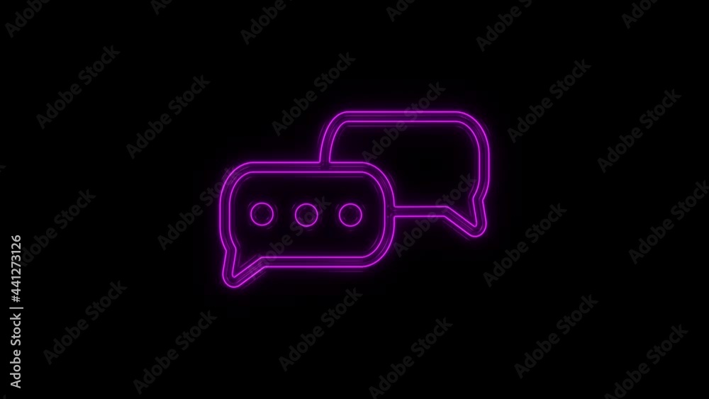 Poster Glowing neon line Speech bubble chat icon isolated on black background. Message icon. Communication or comment chat symbol. 4K