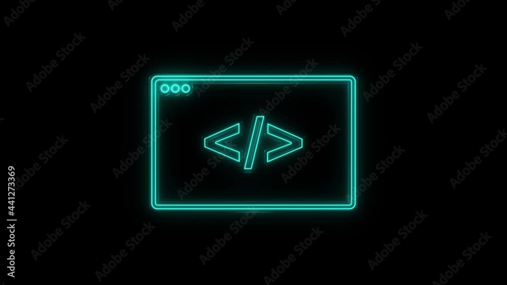Poster Glowing neon line Web design and front end development icon isolated on black background. 4K