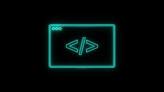 Glowing neon line Web design and front end development icon isolated on black background. 4K