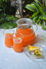 Herbal tea with juce cranberries, apple, ginger, lemon, cinnamon