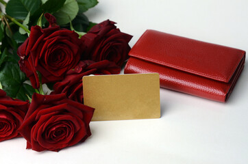 blank gift card and roses place for text copy space