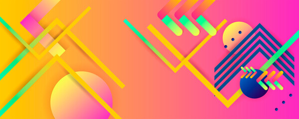 Positive summer Bright juicy colors background with geometric elements, lines and dots for text, universal design, banner concept