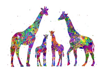Giraffe Cute Family Animal watercolor, abstract painting. Watercolor illustration rainbow, colorful, decoration wall art.