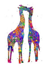 Giraffe Couple Animal watercolor, abstract painting. Watercolor illustration rainbow, colorful, decoration wall art.