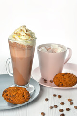 Italian latte and capuccino coffee on white background