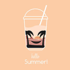 Creative illustration with cocktail and summer beach