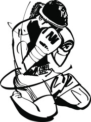 the vector black ink illustration of the Muay Thai fighter