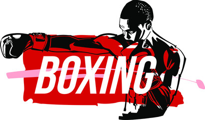 the vector sketch of the boxing fighter in the helmet