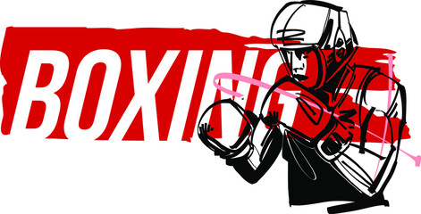 the vector sketch of the boxing fighter in the helmet