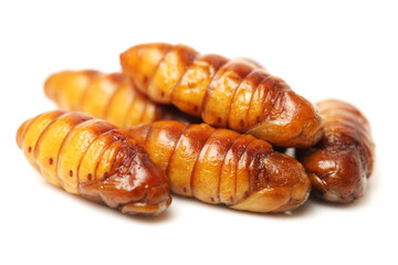 Silkworm pupae on white background