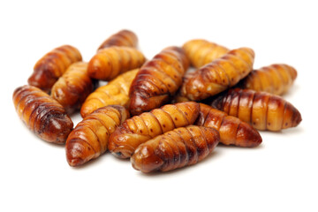 Silkworm pupae on white background