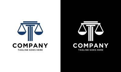 Law firm trend line logo icon vector design. Universal law, lawyer, T scale creative premium symbol column ideas.