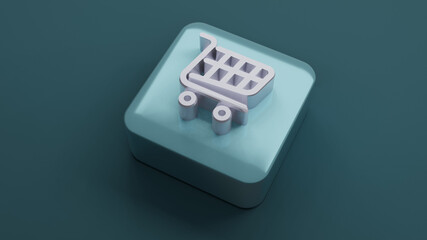 Shopping cart icon on square shape , 3d rendering