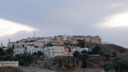 Fototapeta na wymiar moroccan housing at behind of marinid tombs. fes, morocco
