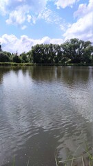 Landscape with a lake and clouds on the sky in the summer season