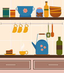 Kitchen items in the kitchen to one picture for interior and design in the illustration.