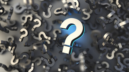 Big question mark on a background of black signs, FAQ Concept. 3D Rendering.