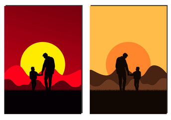 Silhouette of father and son walking together