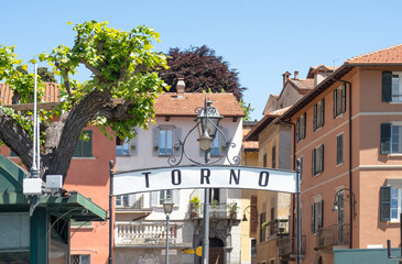 arrival at the port of Torno, a famous tourist resort on the Como lake, Lombardy, Italy.