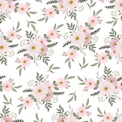 seamless pattern of pink daisy flower bouquet for fabric and background design