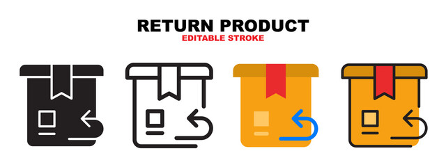 Return Product icon set with different styles. Icons designed in filled, outline, flat, glyph and line colored. Editable stroke and pixel perfect. Can be used for web, mobile, ui and more.