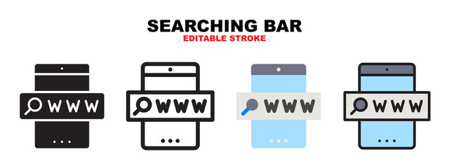 Searching Bar icon set with different styles. Icons designed in filled, outline, flat, glyph and line colored. Editable stroke and pixel perfect. Can be used for web, mobile, ui and more.