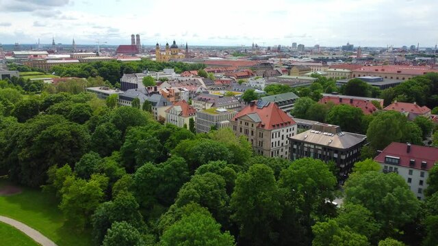 English Garden in the city of Munich aerial view from above - drone photography