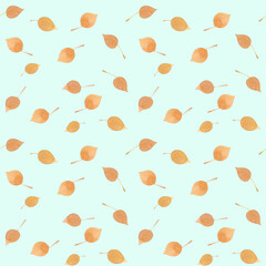 Watercolor seamless pattern of yellow leaves on a green background.