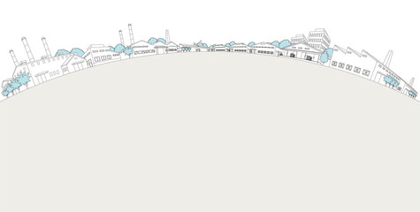 工業都市のベクターイラスト.　線画イラスト.