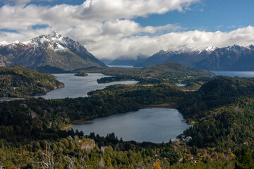 Panoramic view of mountains and lakes. Bariloche, Patagonia Argentina