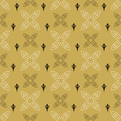 Abstract background pattern with decorative elements of white and black color on a gold background, wallpaper. Seamless pattern, texture