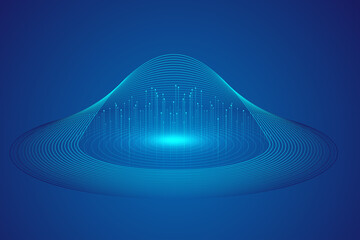 Abstract flying saucer composed of lines internet future science fiction technology background.