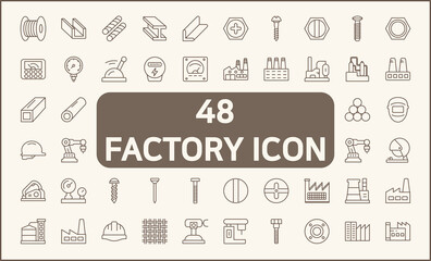 Fototapeta premium Set of 48 Factory and industrial line style. Contains such icons as pressure meter, geothermal energy, welding, steel, structure, electric, construction, tool, metallurgy and other elements
