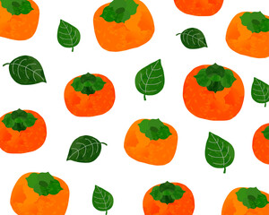 水彩風の柿のパターン背景イラスト