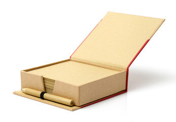 brown box and brown paper note place on white background