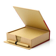 brown box and brown paper note place on white background
