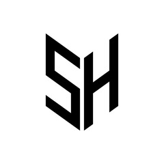 initial letters monogram logo black SH