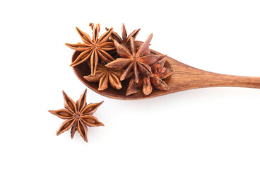 Star anise in a wooden spoon