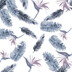 Blue Pattern Illustration. Cobalt Tropical Exotic. Azure Floral Botanical. Gray Flora Botanical. Navy Decoration Exotic. White Wallpaper Foliage. Indigo Spring Foliage.