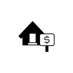 Buy estate, house sale icon in solid black flat shape glyph icon, isolated on white background 