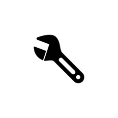 Spanner, wrench icon in solid black flat shape glyph icon, isolated on white background 