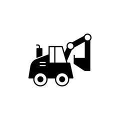 Construction digger, excavator machinery icon in solid black flat shape glyph icon, isolated on white background 