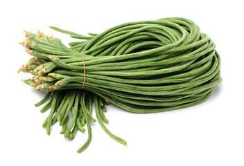 green long beans on white background