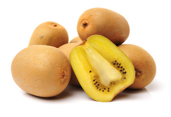 golden kiwi (Actinidia chinensis) on white background